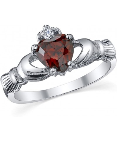 Sterling Silver 925 Irish Claddagh Friendship & Love Simulated Garnet Red Color Heart Cubic Zirconia Ring $12.09 Rings