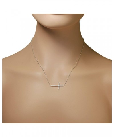 925 Sterling Silver Sideways Cross Necklace for Women - Small Dainty Side Ways Cross Faith Necklace in Silver, Yellow Gold & ...