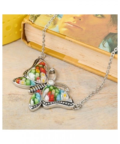 Shop LC Dainty Butterfly Necklace for Women Murano Style Millefiori Glass Aesthetic Beach Friendship Friend Mom 24" Birthday ...