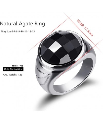 Natural Agate Rings Real 925 Sterling Silver Vintage Black Agate Stone Rings Sizes 6-13 for Women Men Boys $23.31 Rings