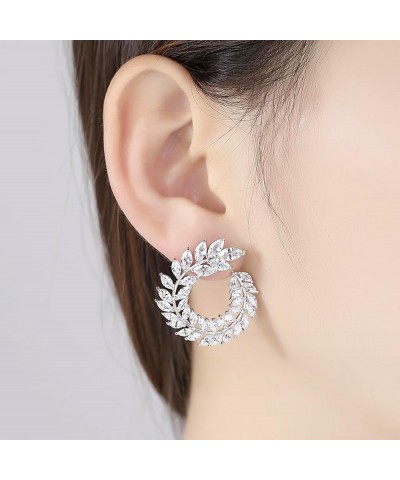 White Gold Plated Wreath Garland Ear of Wheat Marquise Cubic Zirconia Crystal Chandelier Swarovski Elements Crystal Stud Earr...