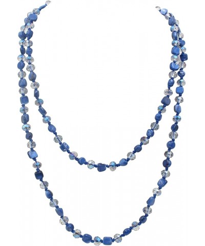 Long Beads Necklaces for Women Shell Crystal Beads 48" Long Rope Knot Necklace Costume Jewelry for Gifts Blue $9.68 Necklaces