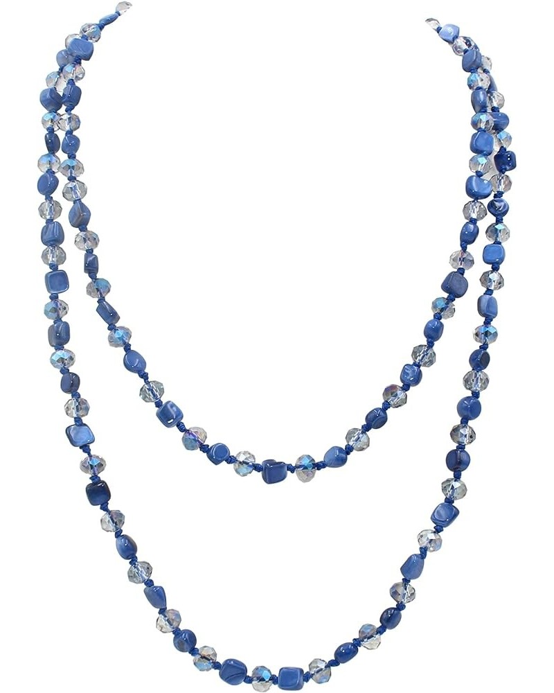 Long Beads Necklaces for Women Shell Crystal Beads 48" Long Rope Knot Necklace Costume Jewelry for Gifts Blue $9.68 Necklaces