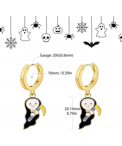 Halloween Earrings for Women 14K Gold Plated Small Hoop Earrings Ghost Pumpkin Mummy Bat Holiday Dangle Earrings Death $11.01...