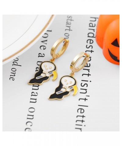 Halloween Earrings for Women 14K Gold Plated Small Hoop Earrings Ghost Pumpkin Mummy Bat Holiday Dangle Earrings Death $11.01...