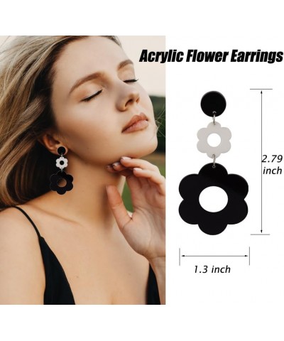 Flower Earrings for Women Acrylic Daisy Drop Dangle Flowers Floral Earrings Y2k 70s Yellow White Black Flowers Earrings Black...