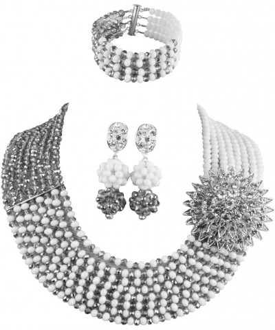 8 Rows African Bead Necklace Jewelry Set for Women Nigerian Wedding Bridal Jewelry Sets White Grey $25.38 Jewelry Sets