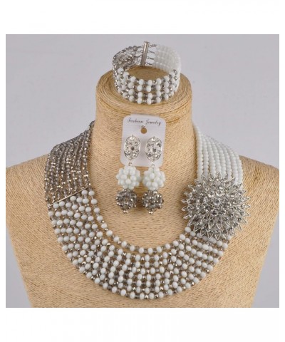 8 Rows African Bead Necklace Jewelry Set for Women Nigerian Wedding Bridal Jewelry Sets White Grey $25.38 Jewelry Sets