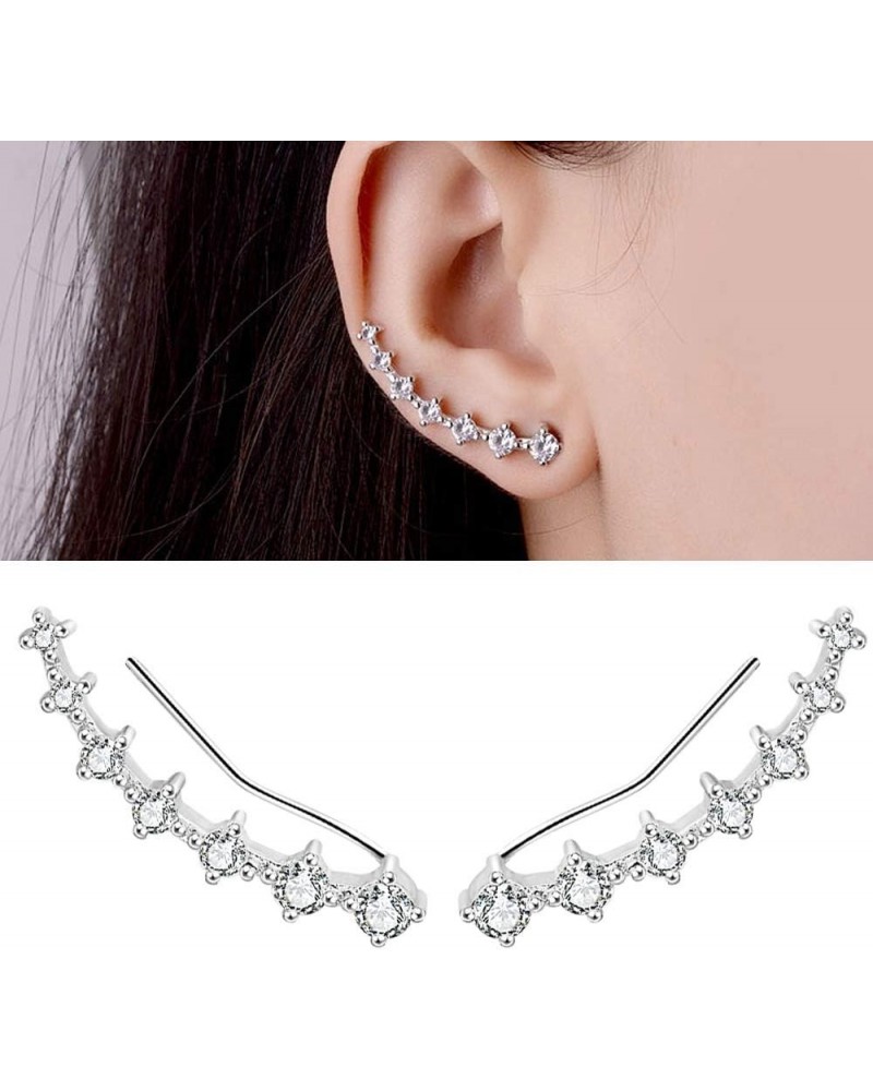 7 Crystals Ear Cuffs Stud Climbers Earrings S925 Sterling Silver Hypoallergenic Arete $6.84 Earrings