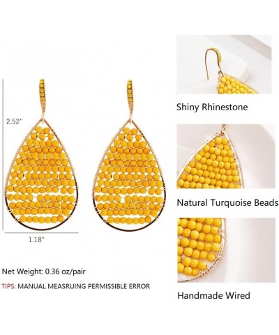 Turquoise Teardrop Earrings, Boho Colorful Beads Gold Hoop Earrings for Women Bohemian Jewelry Yellow $9.50 Earrings