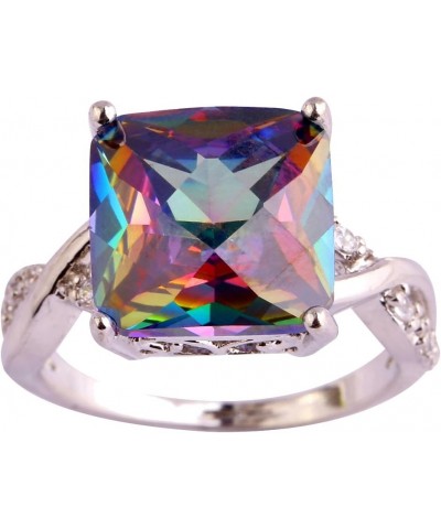 925 Sterling Silver Plated Emerald Cut Filled 10x12mm Amethyst Dainty Hollow Wedding Ring for Women B_Rainbow US7 $4.79 Others