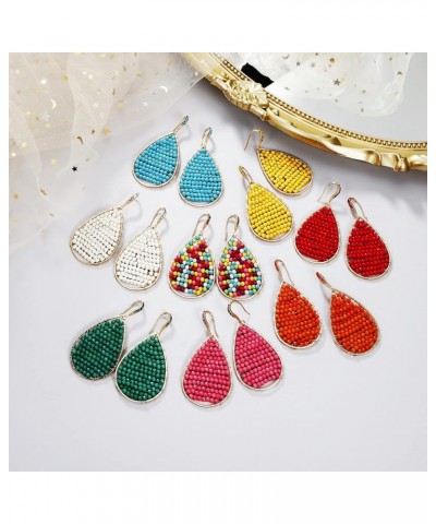 Turquoise Teardrop Earrings, Boho Colorful Beads Gold Hoop Earrings for Women Bohemian Jewelry Yellow $9.50 Earrings