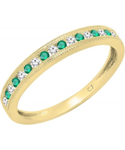 Round Emerald & Diamond Ladies Millgrain Anniversary Wedding Stackable Band, 14K Gold Yellow Gold $141.43 Bracelets