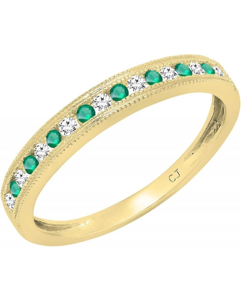 Round Emerald & Diamond Ladies Millgrain Anniversary Wedding Stackable Band, 14K Gold Yellow Gold $141.43 Bracelets