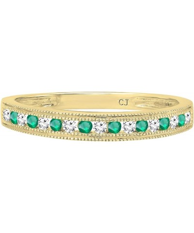 Round Emerald & Diamond Ladies Millgrain Anniversary Wedding Stackable Band, 14K Gold Yellow Gold $141.43 Bracelets