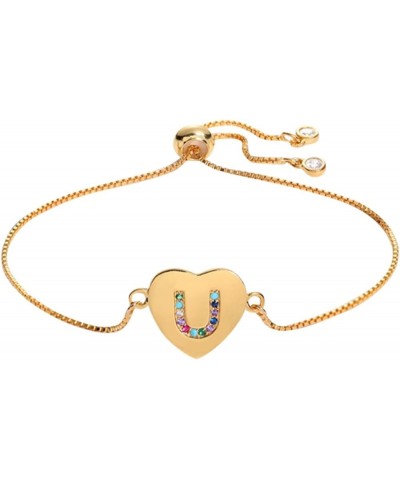 Heart Charm Bracelet 26 English Letters Adjustable Bracelet Crystal Embellished Bracelet Jewelry U Initial Bracelet Length Ad...