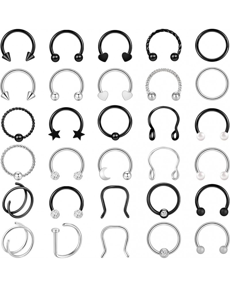 20-30 Pcs Septum Rings 16G Septum Jewelry Surgical Steel Septum Piercings Horseshoe Helix Daith Smiley Tragus Lip Rings Nose ...