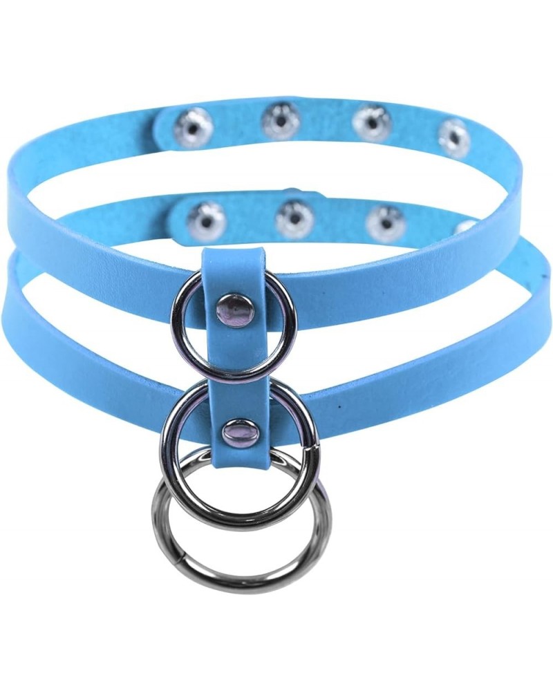 Women's PU Leather Punk Choker Necklace Fashion Necklace Adjustable Collar Gothic Carnival Halloween Accessorie Sky Blue $7.7...