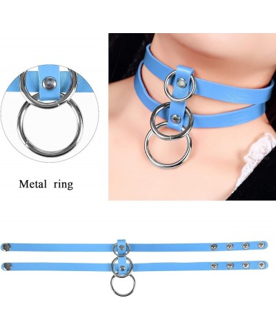 Women's PU Leather Punk Choker Necklace Fashion Necklace Adjustable Collar Gothic Carnival Halloween Accessorie Sky Blue $7.7...