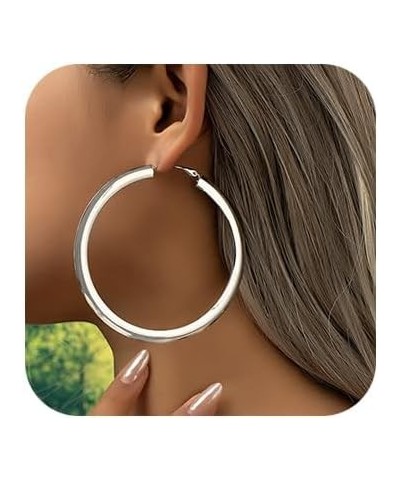 Gold Large Hoop Earrings for Women Gold Hoop Earrings Lightweight Plated Big Circle Hoop Earrings for Women Girls Silver $7.6...