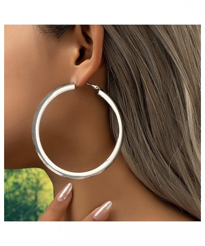 Gold Large Hoop Earrings for Women Gold Hoop Earrings Lightweight Plated Big Circle Hoop Earrings for Women Girls Silver $7.6...