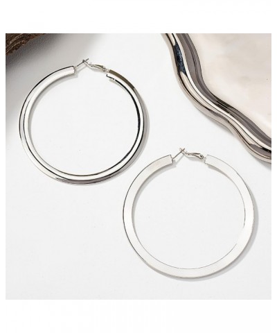 Gold Large Hoop Earrings for Women Gold Hoop Earrings Lightweight Plated Big Circle Hoop Earrings for Women Girls Silver $7.6...