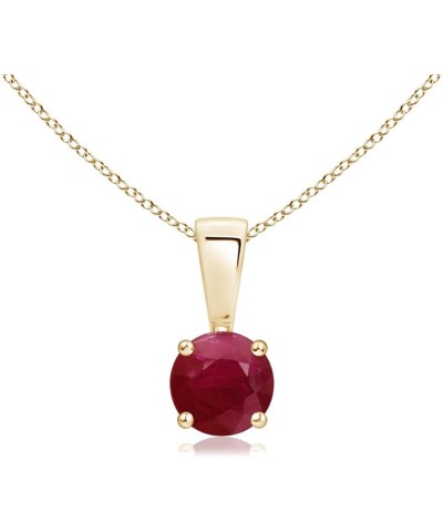 Natural Ruby Classic Round Solitaire Pendant Necklace in 14k Solid Gold for Women, Girls with 18" Chain | July Birthstone Jew...