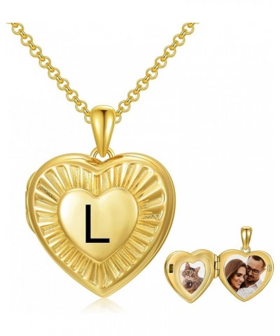 10K 14K 18K Solid Yellow Gold/Plated Gold Locket Radiation Initial Heart Locket Necklace That Holds Pictures Personalized Pho...