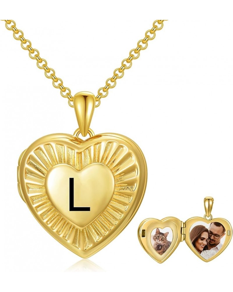 10K 14K 18K Solid Yellow Gold/Plated Gold Locket Radiation Initial Heart Locket Necklace That Holds Pictures Personalized Pho...