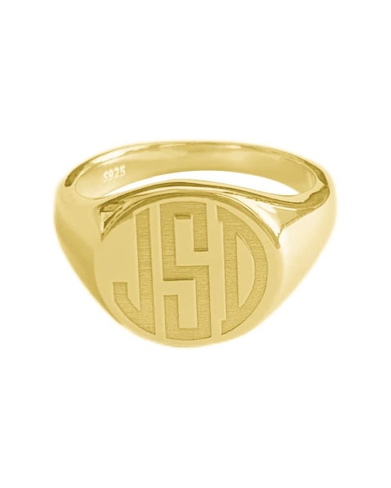 Solid 925 Sterling Silver Personalized Signet Ring Custom Made Round 3D Monogram Initial Pinky Ring Gold $23.97 Rings