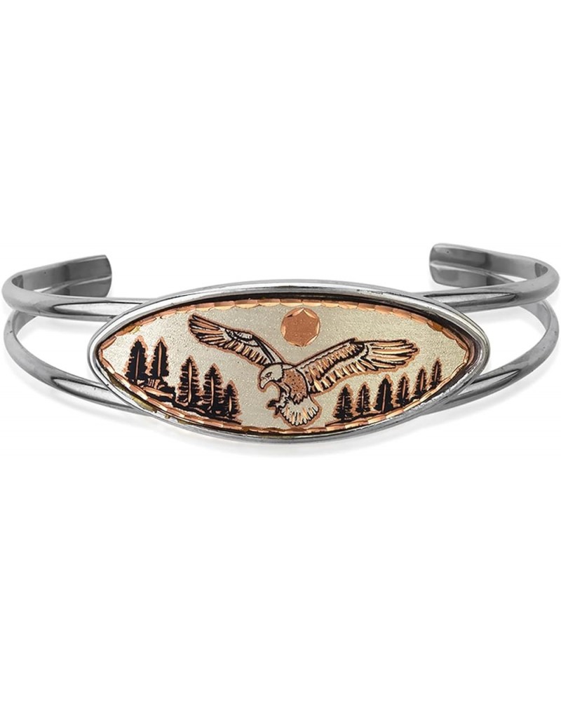 Women's Silver Bangles Cuff Bracelets with Copper Medallions: Butterflies/Horses/Flowers/Daisy Silver Bangles Eagle $14.28 Br...