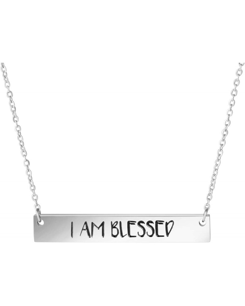 Necklaces for Women Inspirational Stainless Steel Pendant Bar Necklace Girls Gift Jewelry I AM BLESSED $9.10 Necklaces