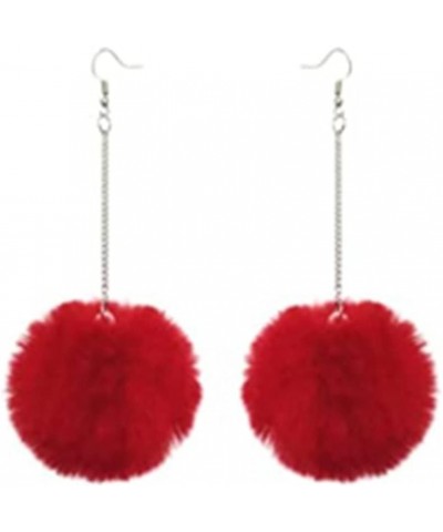 4 Pairs Pom Pom Dangle Earrings Set Statement Fluffy Fur Ball Drop Earrings Keychain for Women Girls Winter Jewelry D red $8....