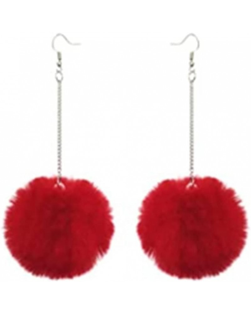 4 Pairs Pom Pom Dangle Earrings Set Statement Fluffy Fur Ball Drop Earrings Keychain for Women Girls Winter Jewelry D red $8....