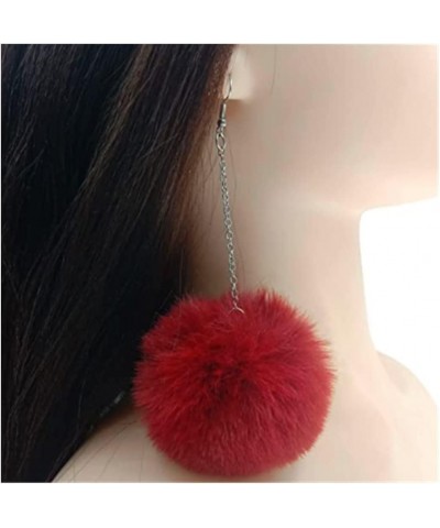 4 Pairs Pom Pom Dangle Earrings Set Statement Fluffy Fur Ball Drop Earrings Keychain for Women Girls Winter Jewelry D red $8....