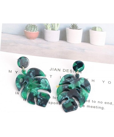 Acrylic Earrings For Women Girls Statement Palm Leaf Earrings Resin monstera Drop Dangle Earrings Fashion Jewelry Green $8.15...