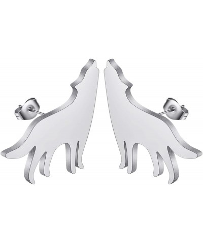 Black Stainless Steel Wolf Stud Earrings for Women Girls Cute Dog Animal Earrings Silver Wolf $6.83 Earrings