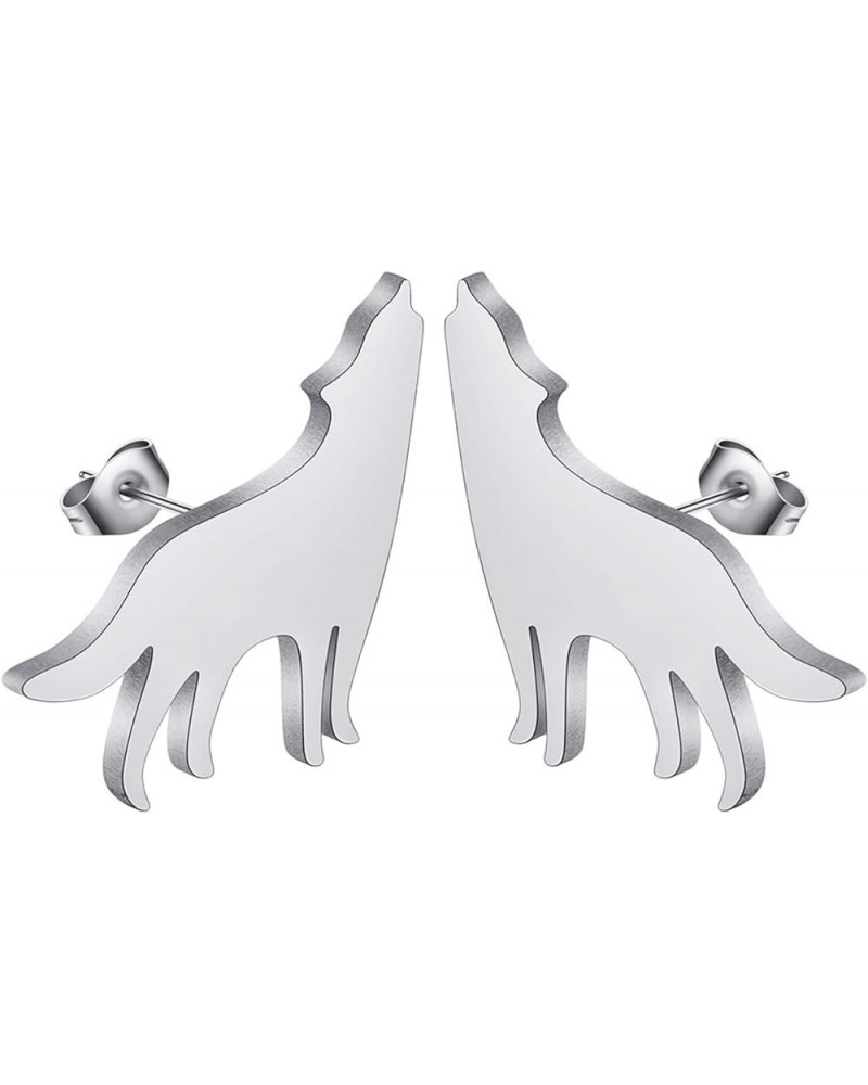 Black Stainless Steel Wolf Stud Earrings for Women Girls Cute Dog Animal Earrings Silver Wolf $6.83 Earrings