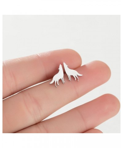 Black Stainless Steel Wolf Stud Earrings for Women Girls Cute Dog Animal Earrings Silver Wolf $6.83 Earrings