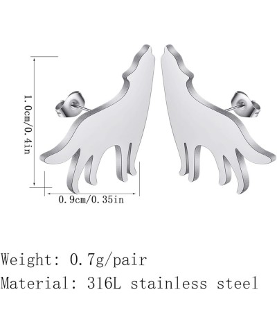 Black Stainless Steel Wolf Stud Earrings for Women Girls Cute Dog Animal Earrings Silver Wolf $6.83 Earrings