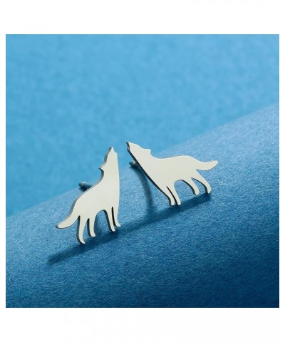 Black Stainless Steel Wolf Stud Earrings for Women Girls Cute Dog Animal Earrings Silver Wolf $6.83 Earrings