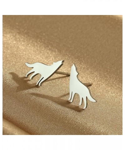 Black Stainless Steel Wolf Stud Earrings for Women Girls Cute Dog Animal Earrings Silver Wolf $6.83 Earrings