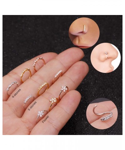 Nose Rings Hoops,1Pc Women Cubic Zirconia Inlaid Flower Nose Ring Piercing Hoop Helix Earring Rose Gold $3.92 Body Jewelry