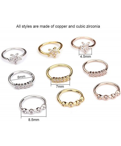 Nose Rings Hoops,1Pc Women Cubic Zirconia Inlaid Flower Nose Ring Piercing Hoop Helix Earring Rose Gold $3.92 Body Jewelry