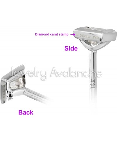 22G 14K Gold Cork Screw Nose Stud Bezel Set 0.035ct-0.05ct Princess Cut Diamond - April Birthstone Nose Ring White Gold - 2mm...