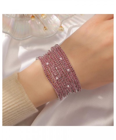 9PCS Rhinestone Stretch Bracelet for Women Multilayer Boho Stackable Bracelet for Women Stacking Tennis Bracelet Rhinestone B...