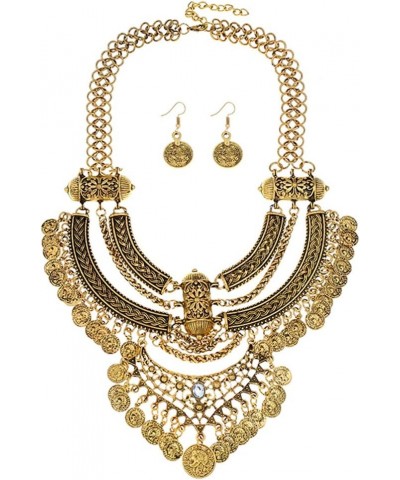 Fashion Bib Bohemian Coin Statement Necklace Punk Ethnic Jewelry for Women Gold $7.94 Necklaces