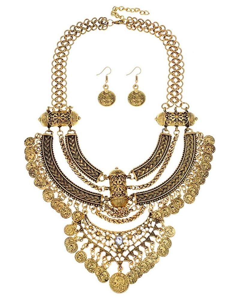 Fashion Bib Bohemian Coin Statement Necklace Punk Ethnic Jewelry for Women Gold $7.94 Necklaces