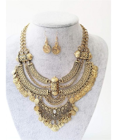 Fashion Bib Bohemian Coin Statement Necklace Punk Ethnic Jewelry for Women Gold $7.94 Necklaces