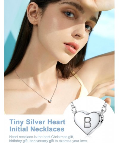 Tiny Initial Necklaces 925 Sterling Silver Letter A-Z Letter Pendant for Women Girls Heart Choker Necklace 16"+2 B-925 Silver...